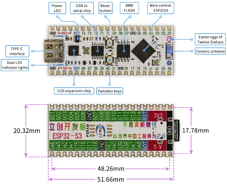 برد توسعه ESP32-S3 مدل LCKFB ESP32-S3-R8N8