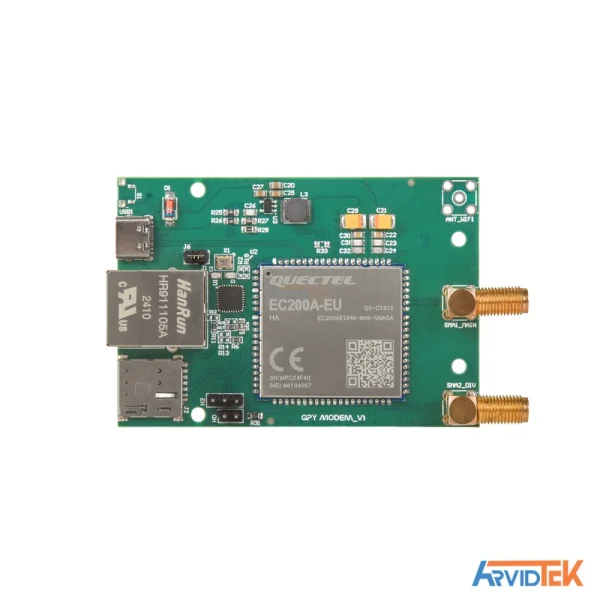 نمای روبروی برد مجهز به درگاه شبکه و تراشه اصلی ماژول مودم NEXUS-E0401N