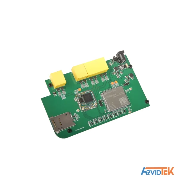 نمای پرسپکتیو از پورت‌های شبکه و تغذیه در برد مودم NEXUS-C0404W