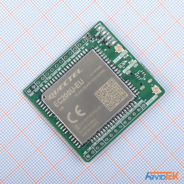 برد توسعه EC200U-EUAB Mini DB برند Eicut — نمای روبرو نمای روی برد توسعه EC200U-EUAB Mini DB برند Eicut شامل ماژول کویکتل و کانکتورهای آنتن