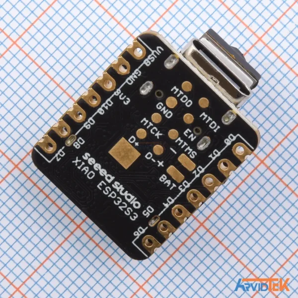 برد توسعه Seeed Studio XIAO ESP32-S3 Sense نمای زیرین و پینهای برد توسعه XIAO ESP32S3 ساخت Seeed Studio.