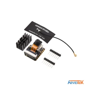 برد توسعه Seeed Studio XIAO ESP32-S3 Sense ملحقات و قطعات داخل بستهبندی برد XIAO ESP32S3 Sense شامل آنتن، هیتسینک و پینهدر.